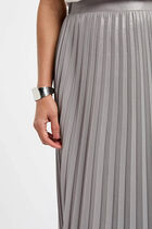 Maxi pleated skirt silver color women