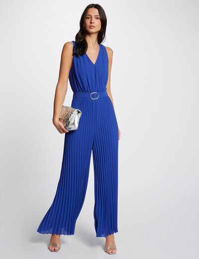 Loose jumpsuit with pleated legs electric blue ladies'