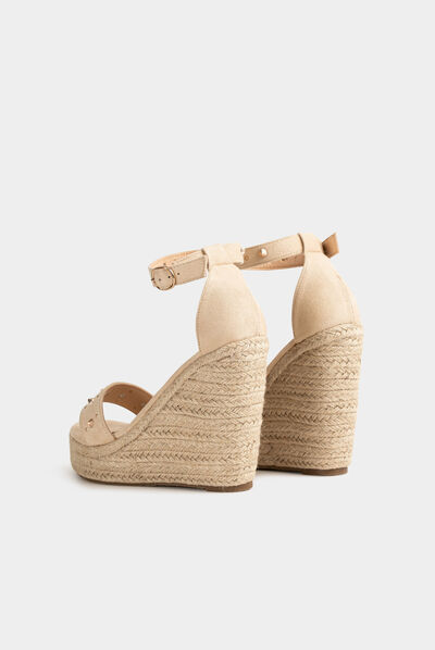 Sandals with wedge heels and studs beige ladies'