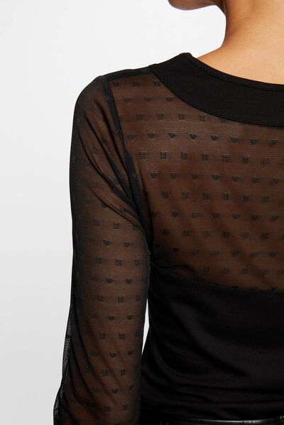 Long-sleeved t-shirt with dobby spot black ladies'