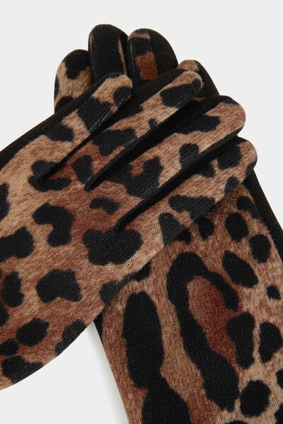 Gloves with leopard print black ladies'