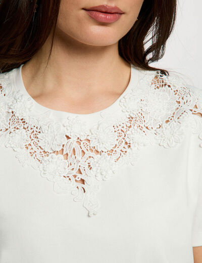 Lace t-shirt with round neck white women