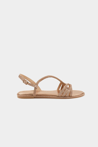 Flat sandals rhinestones and spangles pink ladies'