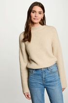 Jumper high collar and sequins beige women