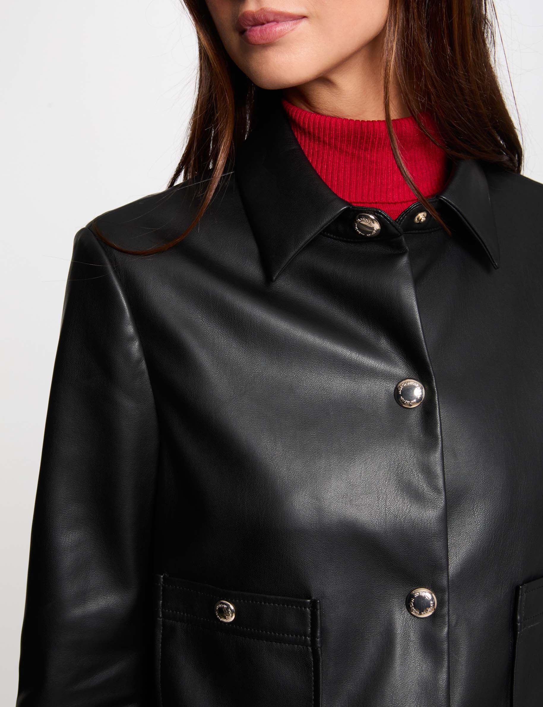 Short faux leather jacket black women | Morgan