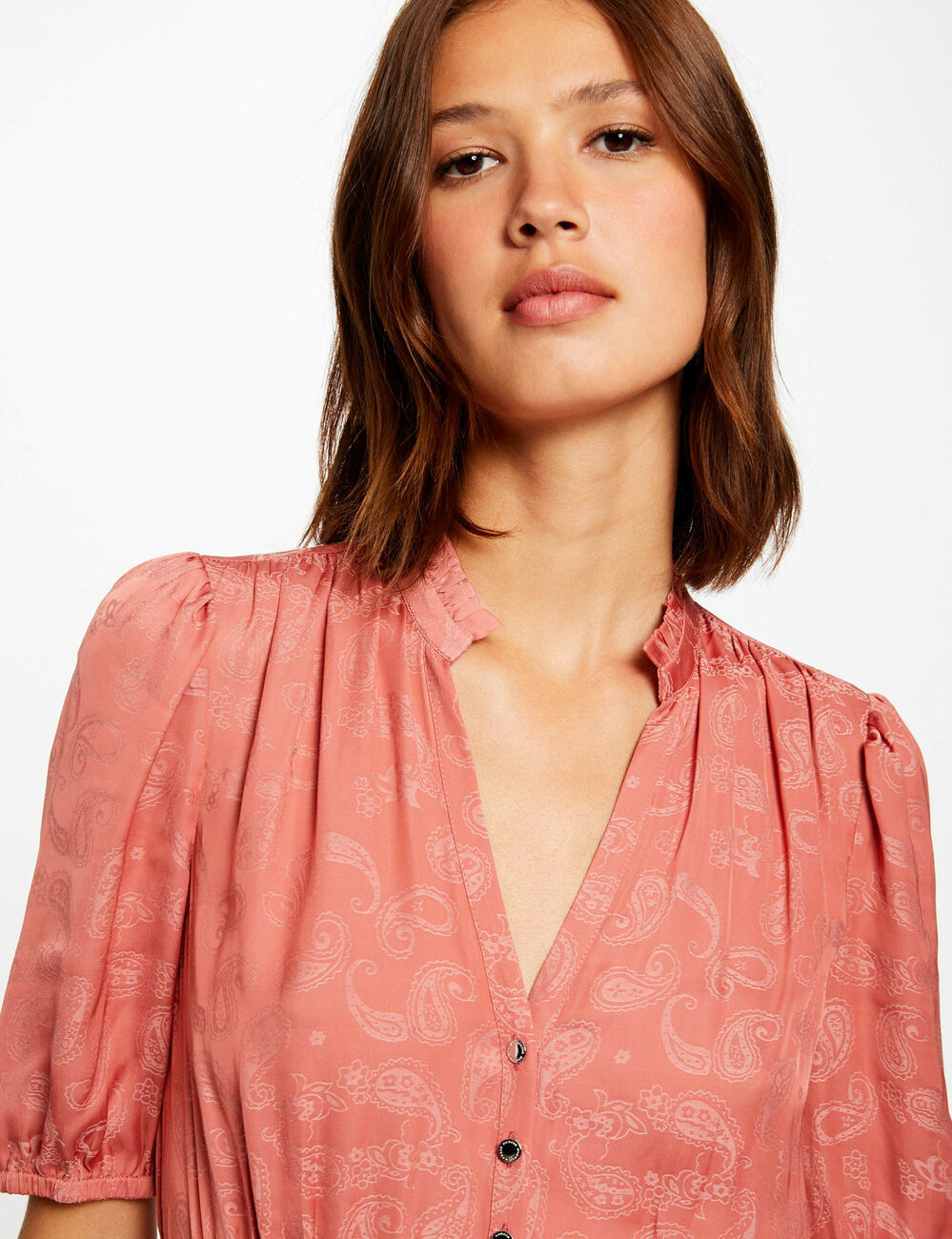 Straight dress with paisley print rust women