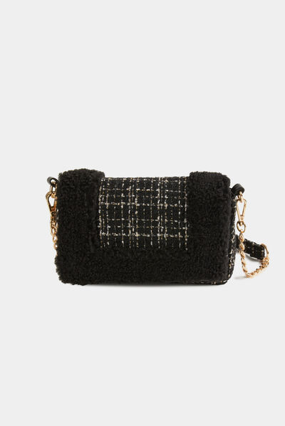 Clutch bag with faux fur details black ladies'