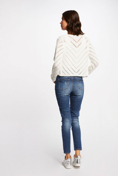 Long-sleeved cardigan openwork details ecru ladies'