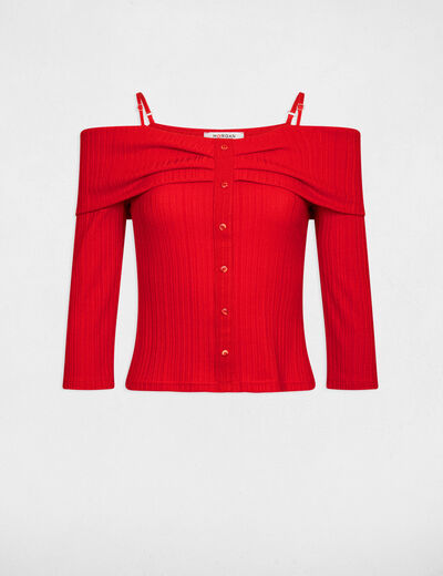 3/4-length sleeved t-shirt red ladies'