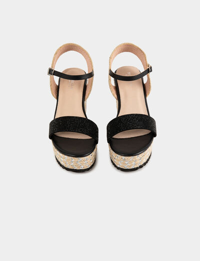 Sandals wedge heels with rhinestones black ladies'