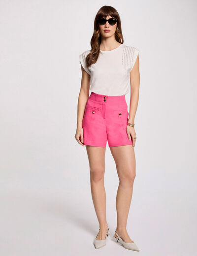 Straight shorts with darts pink women