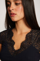 Vest top with wide straps and lace navy blue women