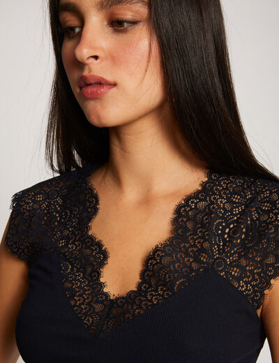 Vest top with wide straps and lace navy blue women