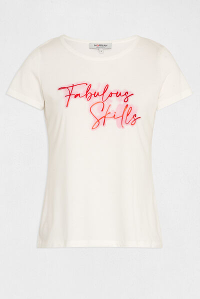 Short-sleeved t-shirt with message ecru ladies'