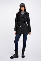 Trench cintré ceinturé à capuche noir femme