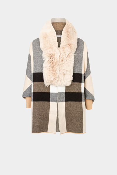 Poncho with faux fur details beige ladies'