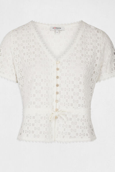 Short-sleeved t-shirt with lace ecru ladies'