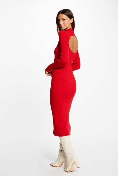 Fitted maxi jumper dress open back medium red ladies'