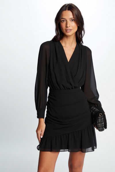 Draped mini dress black ladies'