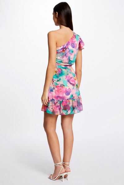 Printed draped asymetrical fitted dress multico ladies'