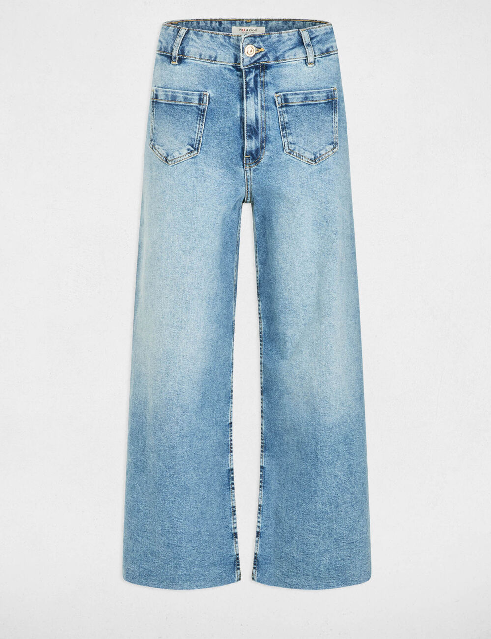High-waisted wide-leg jeans heavy stone wash denim women
