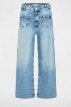 High-waisted wide-leg jeans heavy stone wash denim women