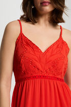 Robe longue fluide broderie orange femme