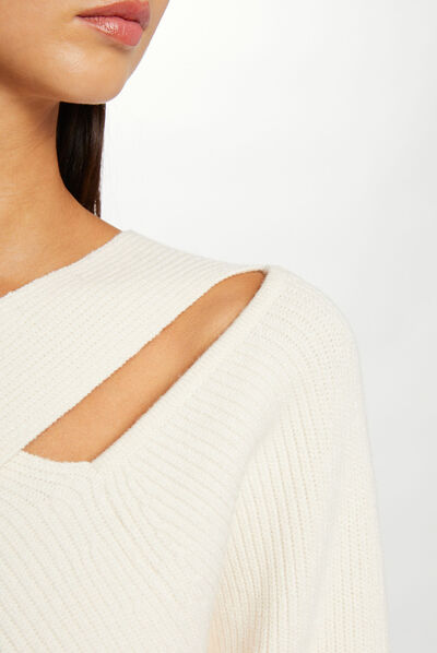 Long-sleeved jumper with openings ivory ladies'
