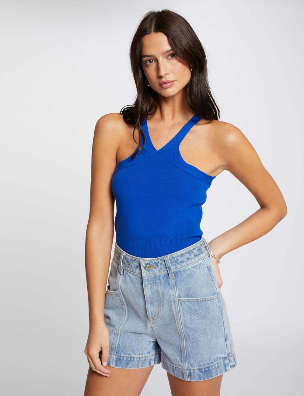 Knitted top with straps electric blue women