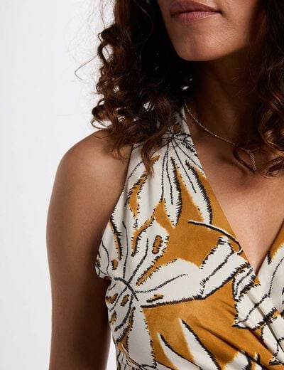 Satin V-neck top mustard yellow women