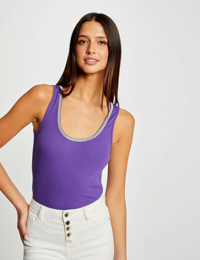 Ribbed vest top with jewelled details purple ladies'
