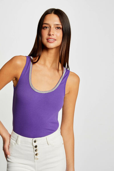 Ribbed vest top with jewelled details purple ladies'