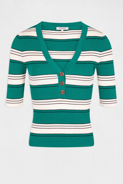 Short-sleeved jumper with stripes mid-green ladies'