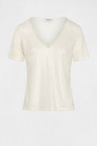 Short-sleeved t-shirt with V-neck ecru women