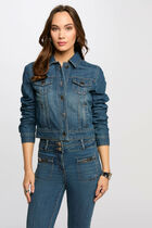 Short denim jacket stone wash denim women