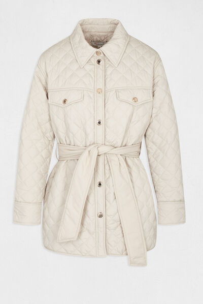Belted straight quilted overshirt ivory ladies'