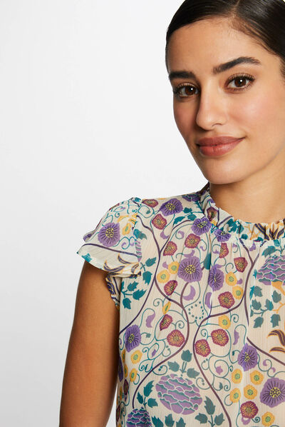 Short-sleeved blouse with vegetal print multico ladies'