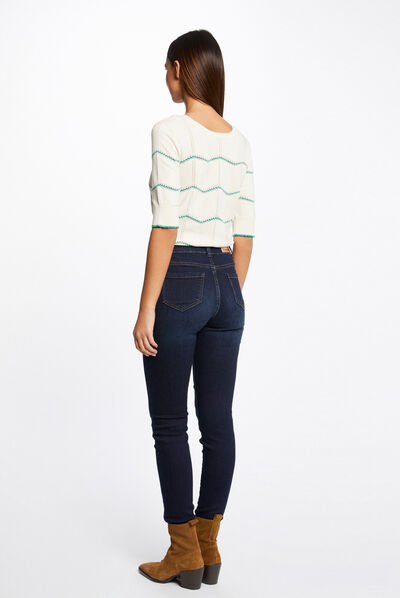 Short-sleeved jumper with stripes ivory ladies'