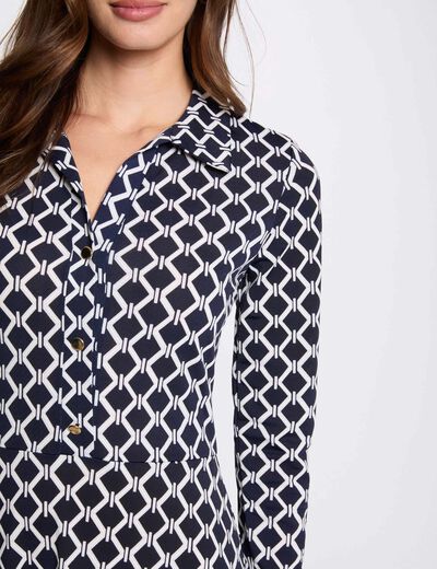 Printed straight midi dress navy blue women