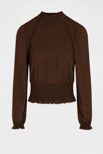Long-sleeved t-shirt with high collar chestnut brown ladies'