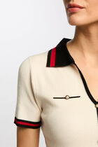 Jumper polo collar and short sleeves ivory women