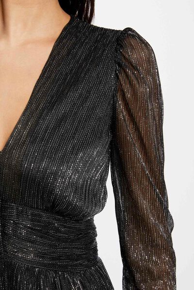 Waisted dress with metallised threads silver ladies'