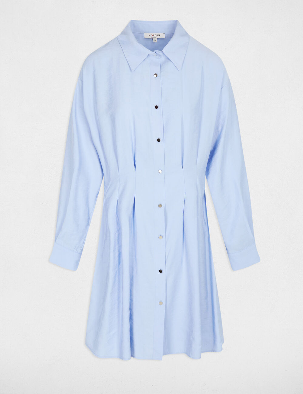 Pleated waist shirt dress sky blue women