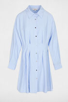 Pleated waist shirt dress sky blue women