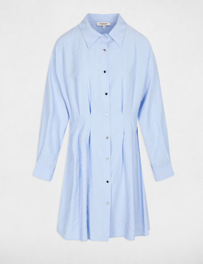 Pleated waist shirt dress sky blue women