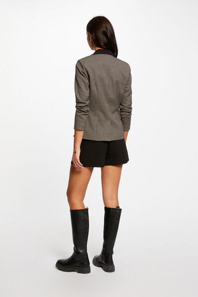 Waisted jacket geometric print black ladies'