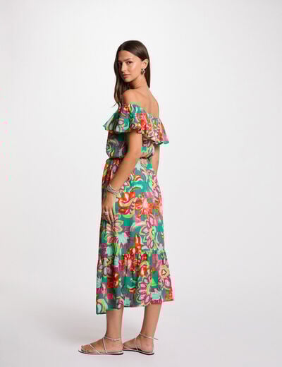 Printed flared midi dress multicolor women