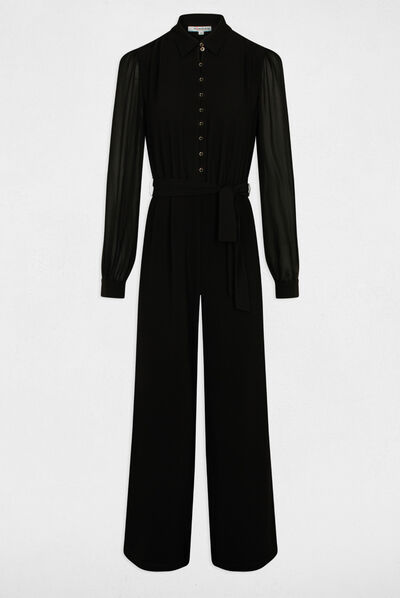 Jumpsuit wide legs with belt black ladies'