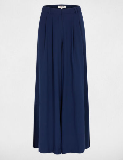 Flowy wide-leg trousers navy blue women