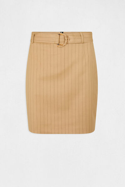 Belted straight skirt with stripes beige ladies'